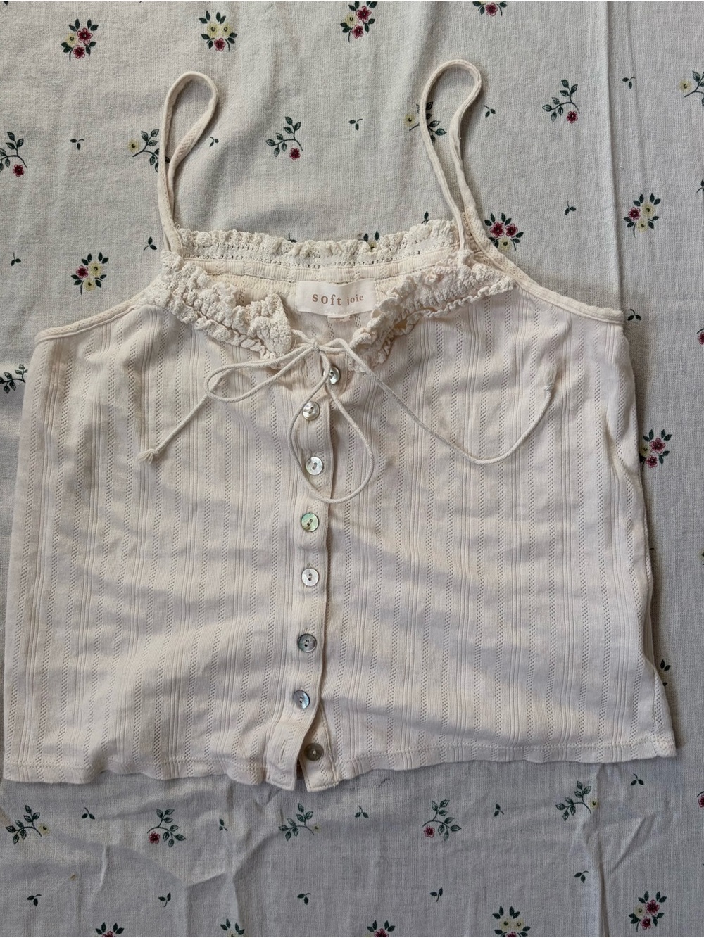 100% Cotton Pointelle Lace-Trim Button-Front Cami
